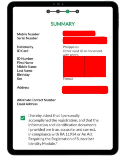 Smart Sim Registration Summary